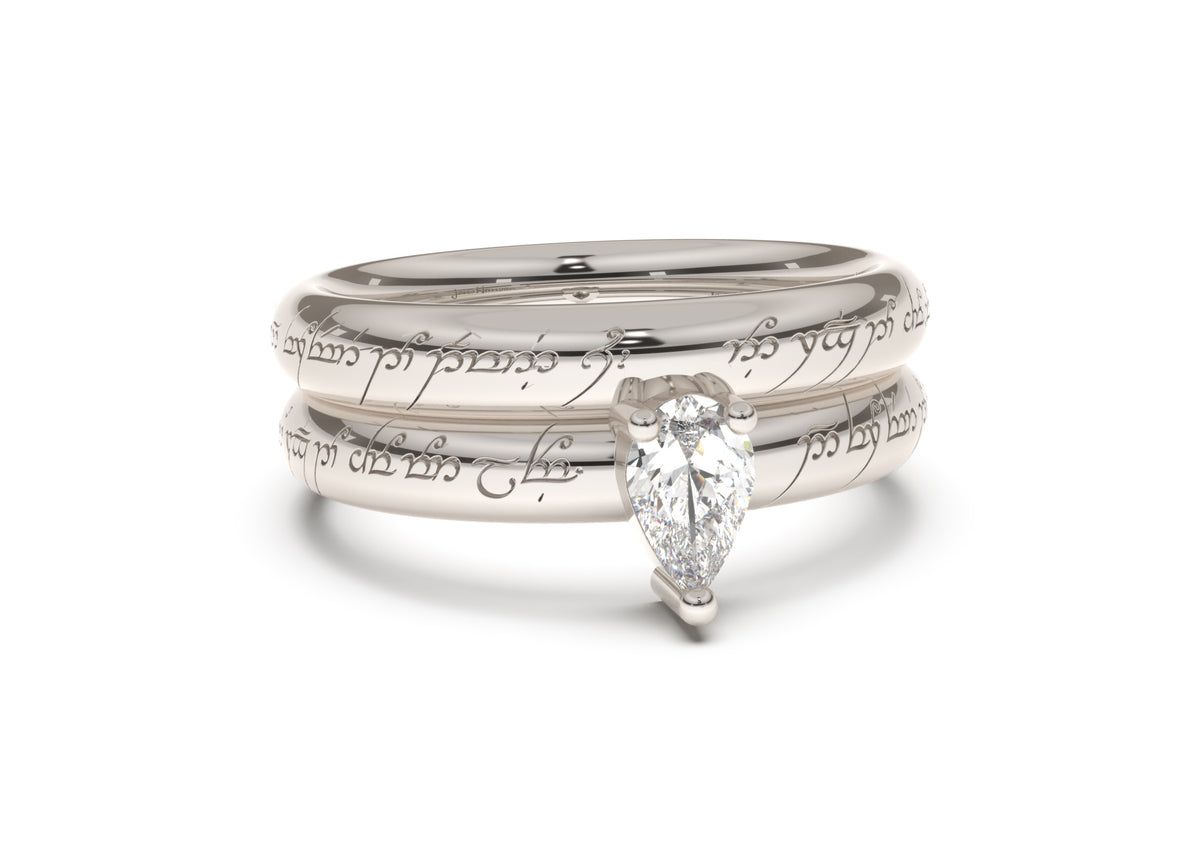 Pear Classic Slim Elvish Engagement Ring, White Gold & Platinum