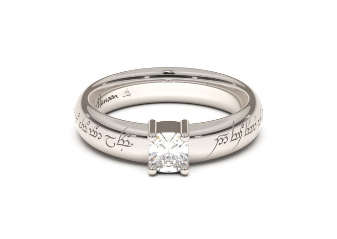 Cushion Classic Elvish Engagement Ring, White Gold & Platinum