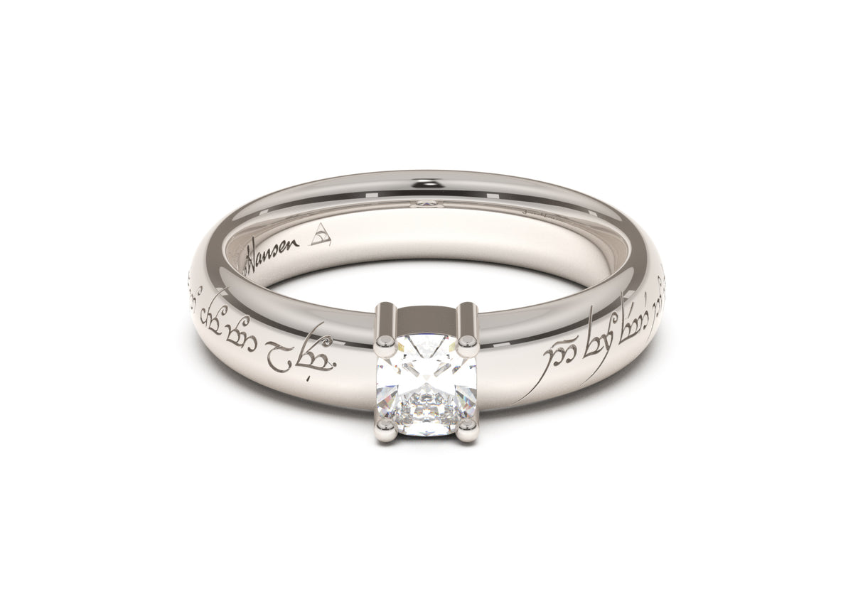 Cushion Classic Elvish Engagement Ring, White Gold & Platinum