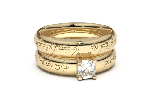Cushion Classic Elvish Engagement Ring, Yellow Gold