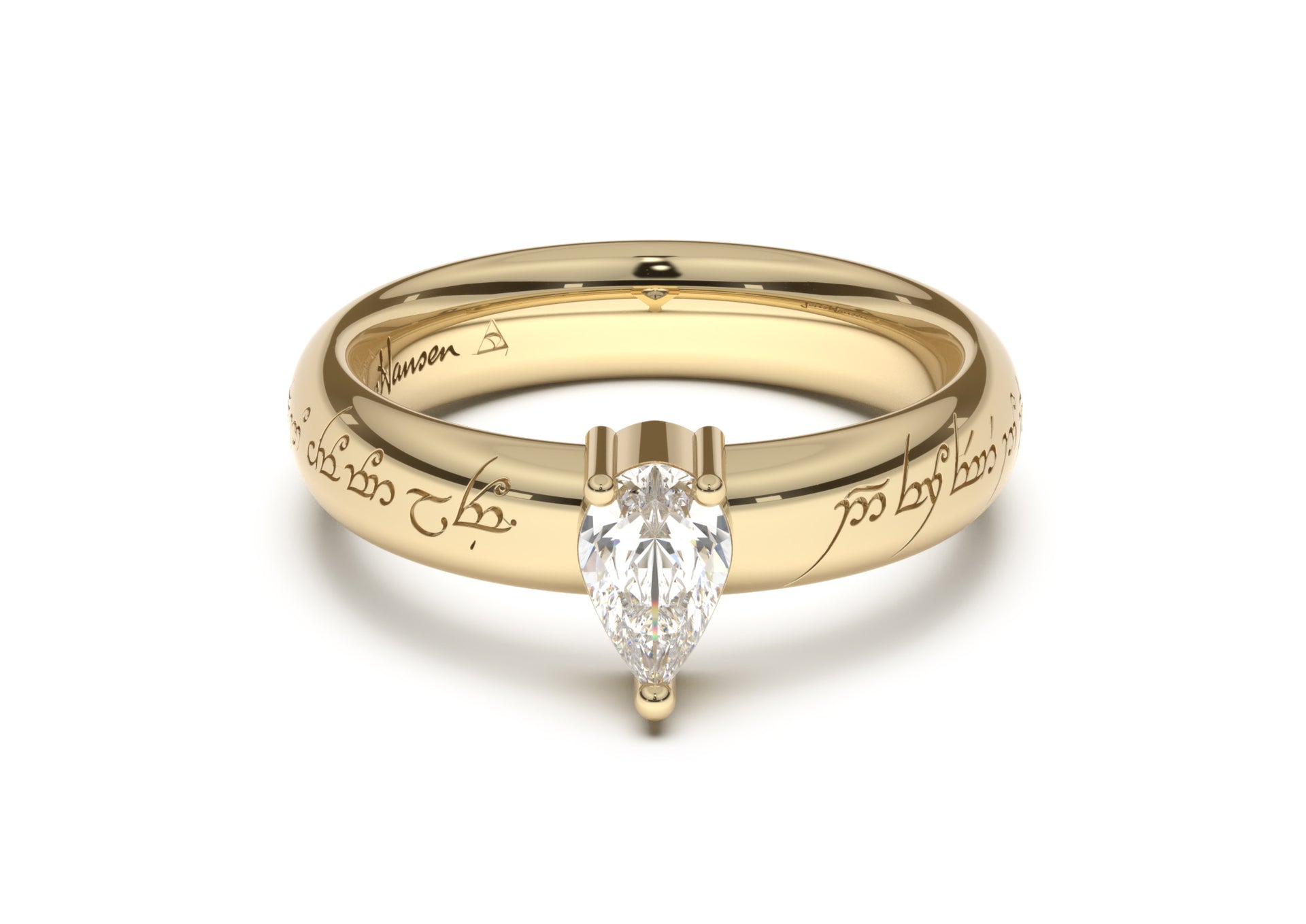 Pear Classic Elvish Engagement Ring, Yellow Gold