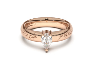 Pear Classic Elvish Engagement Ring, Red Gold