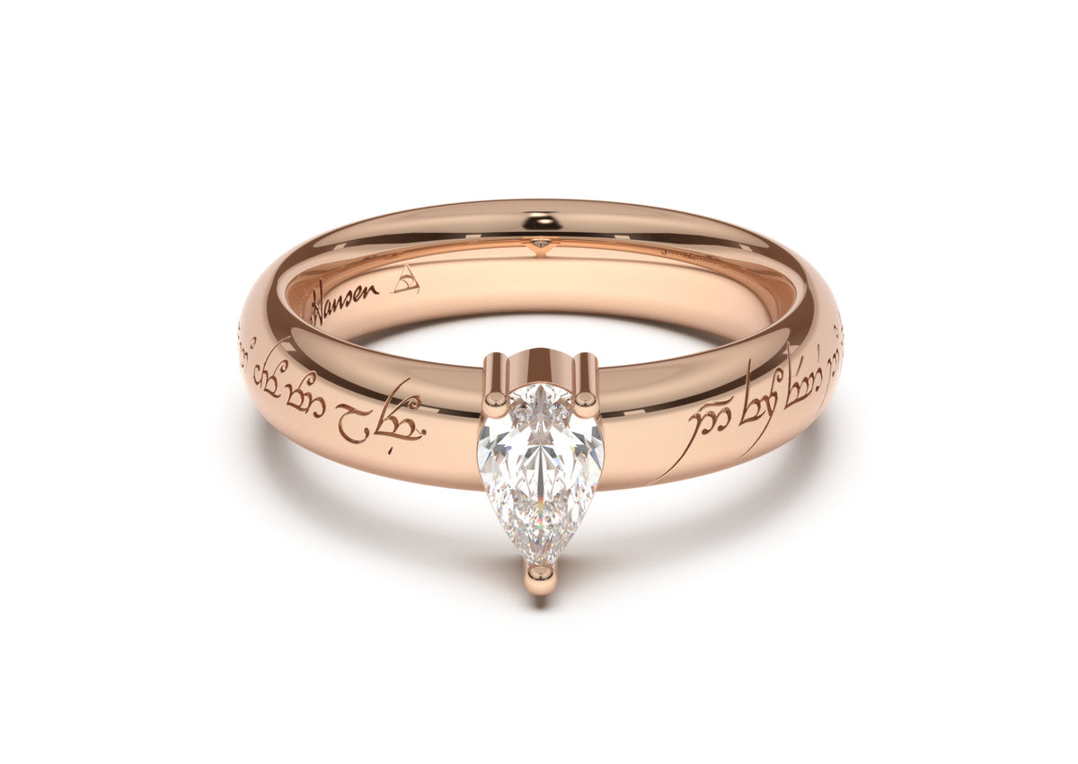 Pear Classic Elvish Engagement Ring, Red Gold