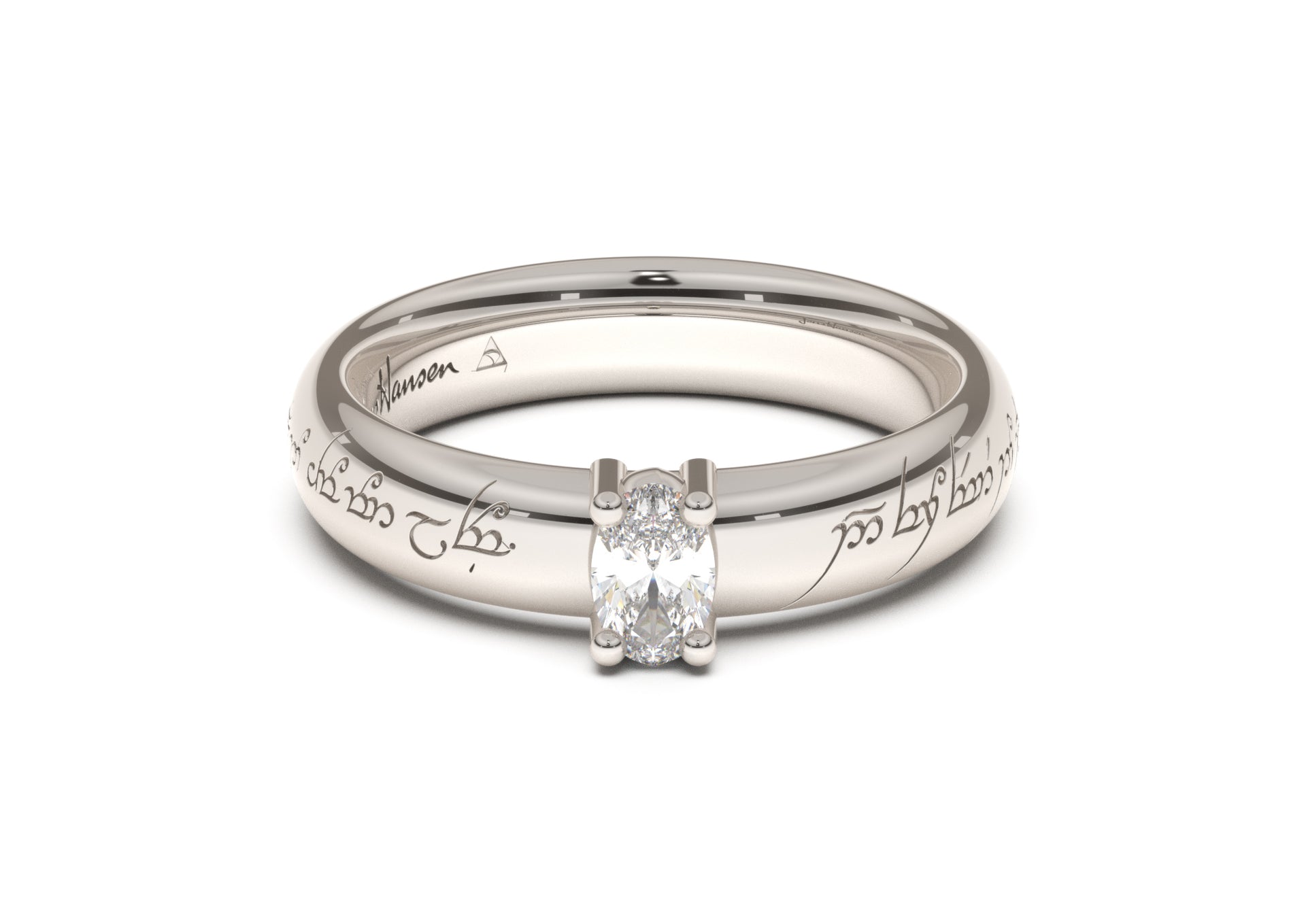 Oval Contemporary Elvish Engagement Ring, White Gold & Platinum