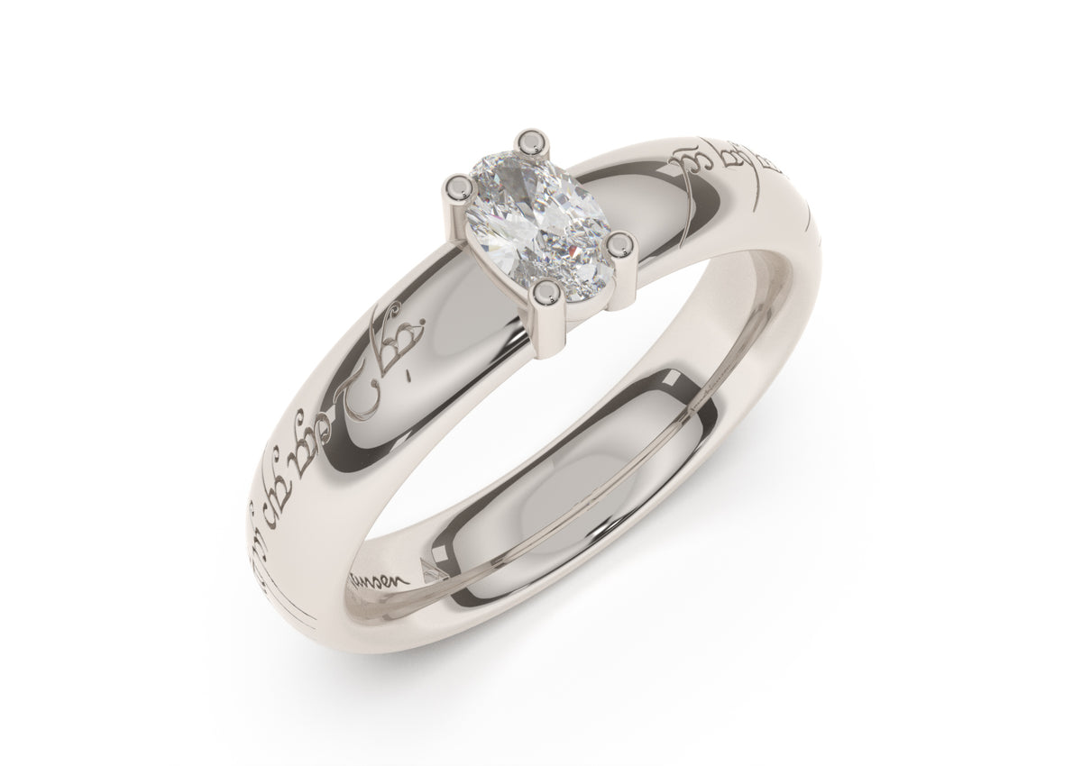 Oval Contemporary Elvish Engagement Ring, White Gold & Platinum