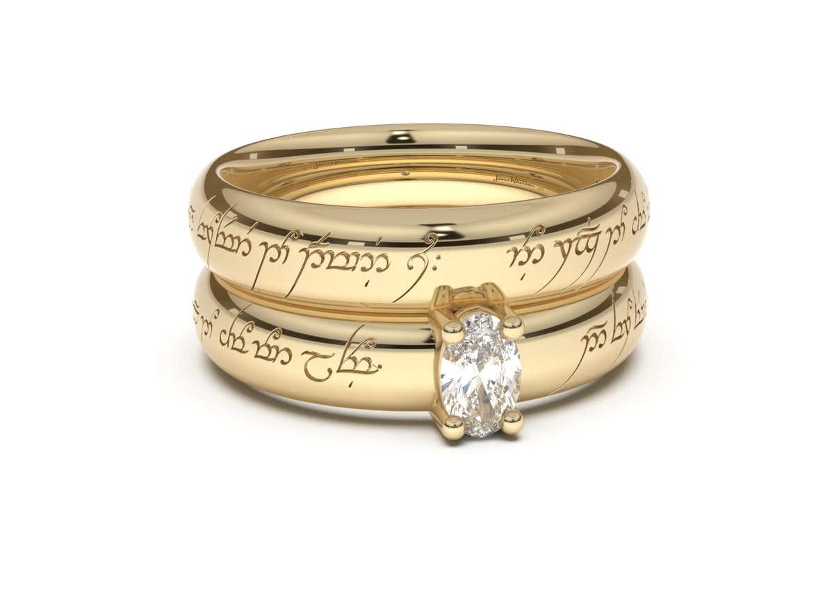 Oval Contemporary Elvish Engagement Ring, Yellow Gold
