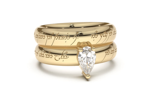 Pear Classic Elvish Engagement Ring, Yellow Gold