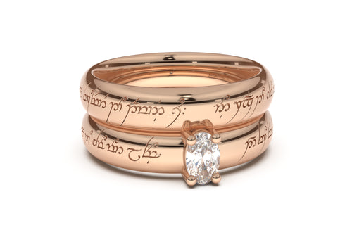 Oval Contemporary Elvish Engagement Ring, Red Gold
