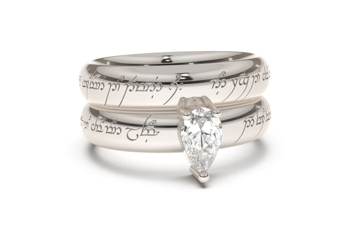 Pear Classic Elvish Engagement Ring, White Gold & Platinum