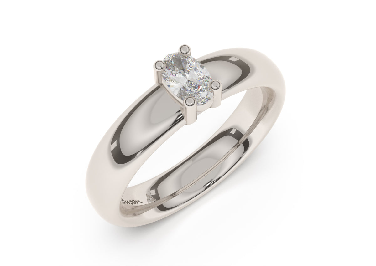 Oval Contemporary Engagement Ring, White Gold & Platinum