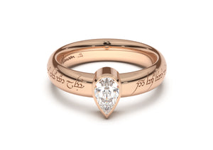 Pear Modern Elvish Engagement Ring, Red Gold