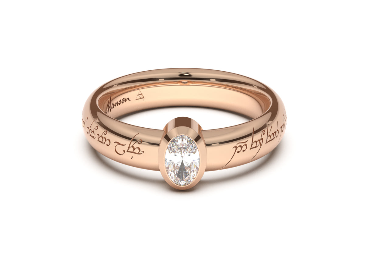 Oval Modern Elvish Engagement Ring, Red Gold