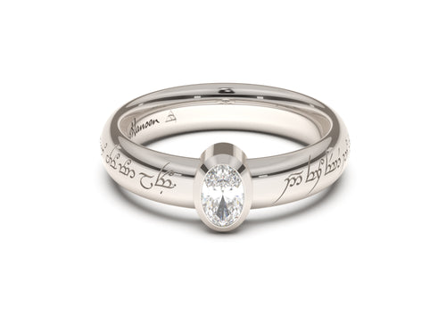 Oval Modern Elvish Engagement Ring, White Gold & Platinum