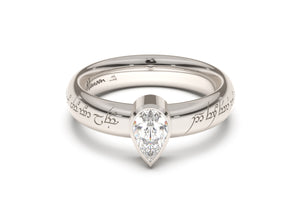 Pear Modern Elvish Engagement Ring, White Gold & Platinum