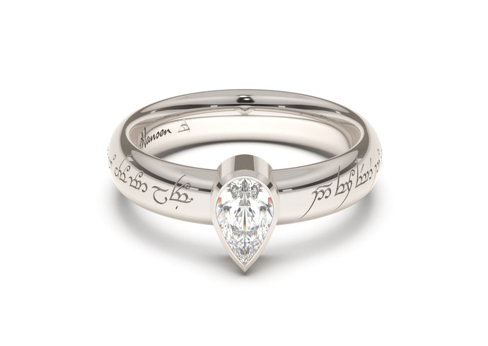 Pear Modern Elvish Engagement Ring, White Gold & Platinum