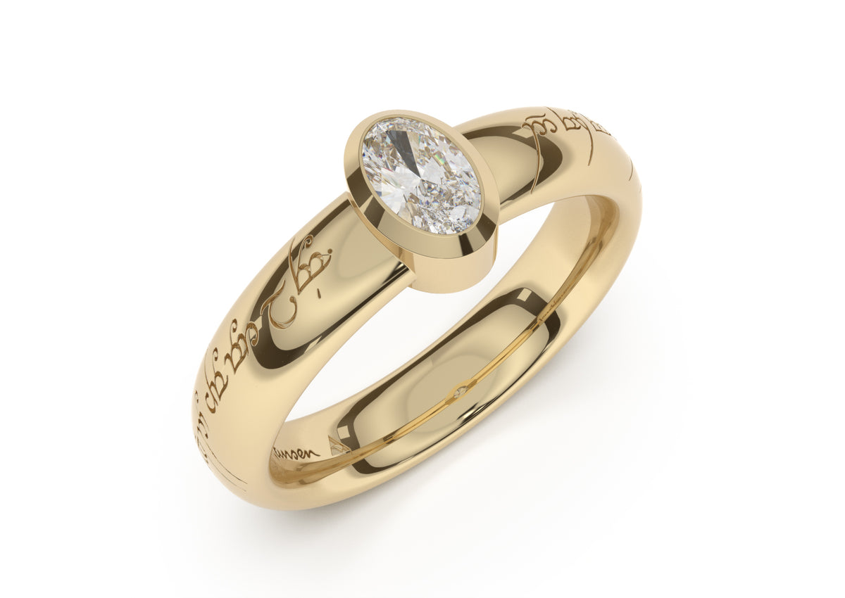 Oval Modern Elvish Engagement Ring, Yellow Gold