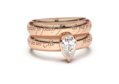 Pear Modern Elvish Engagement Ring, Red Gold