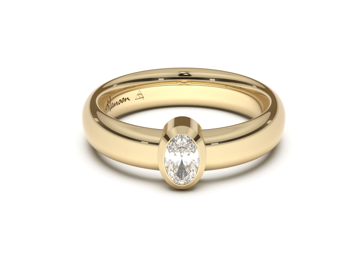 Oval Modern Engagement Ring, Yellow Gold
