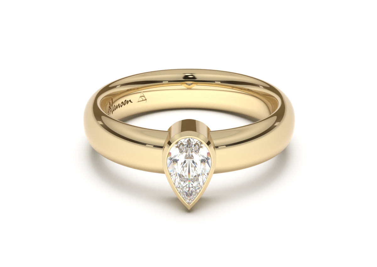 Pear Modern Engagement Ring, Yellow Gold