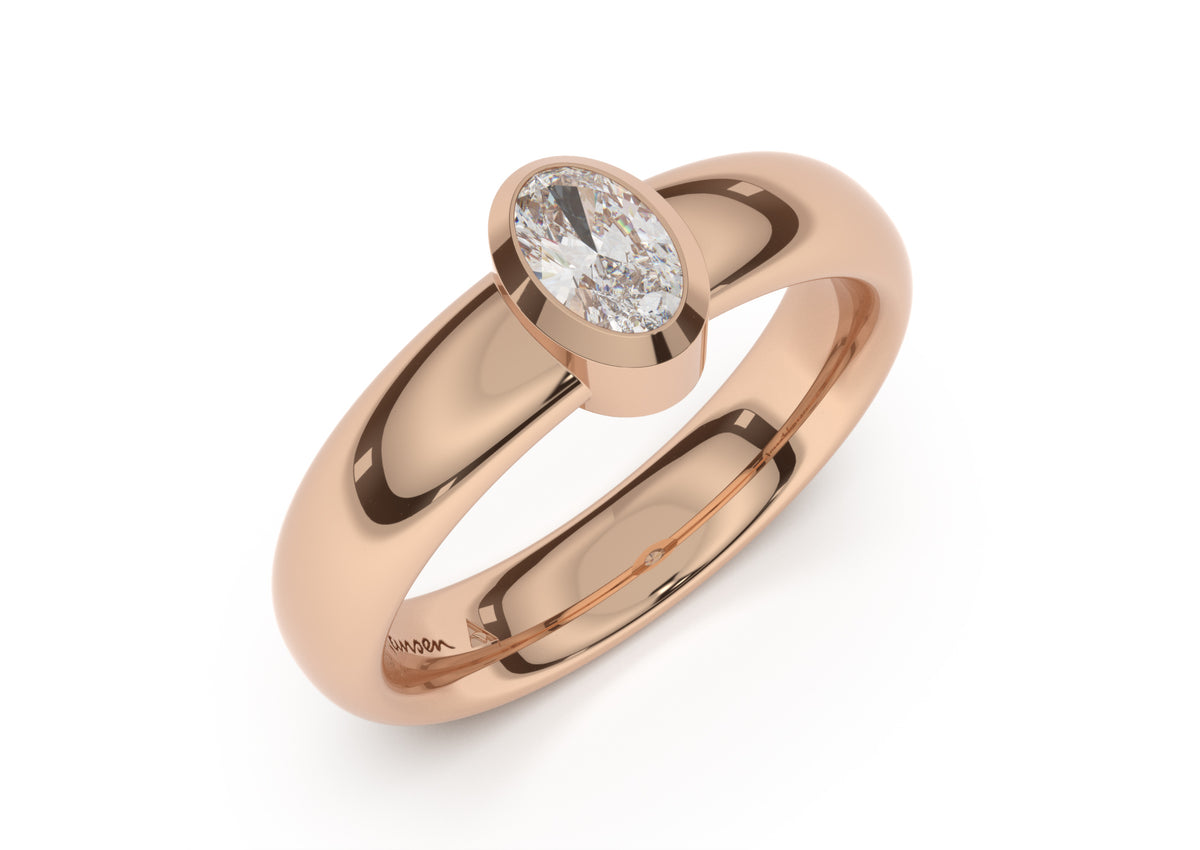 Oval Modern Engagement Ring, Red Gold