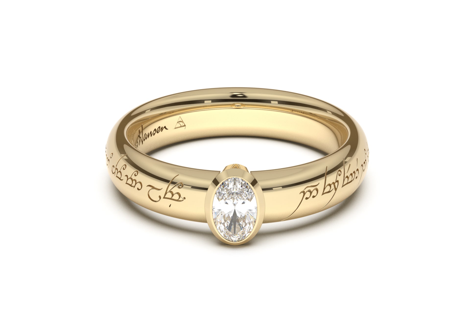 Oval Elegant Elvish Engagement Ring, Yellow Gold