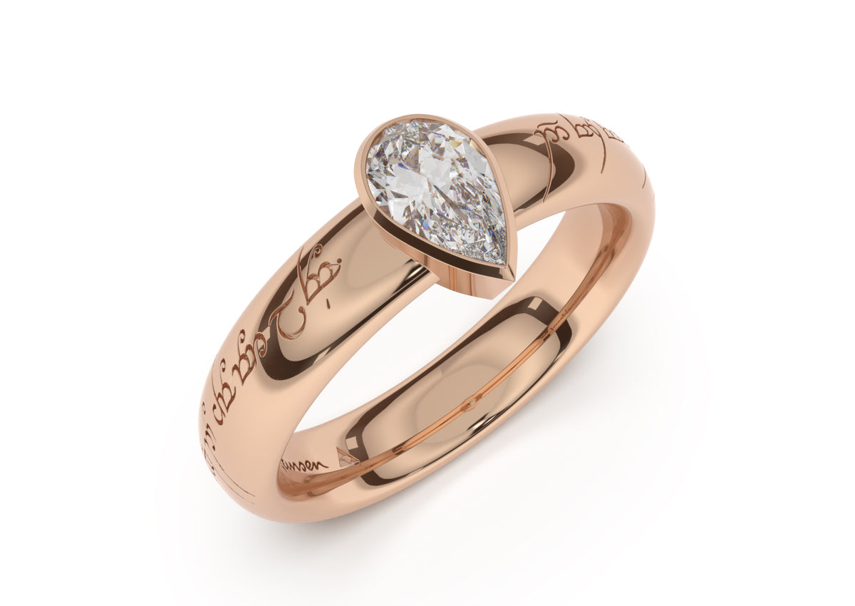 Pear Elegant Elvish Engagement Ring, Red Gold