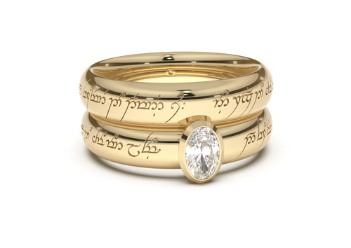 Oval Elegant Elvish Engagement Ring, Yellow Gold