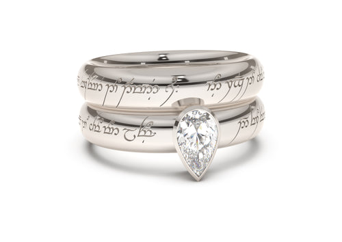 Pear Elegant Elvish Engagement Ring, White Gold & Platinum