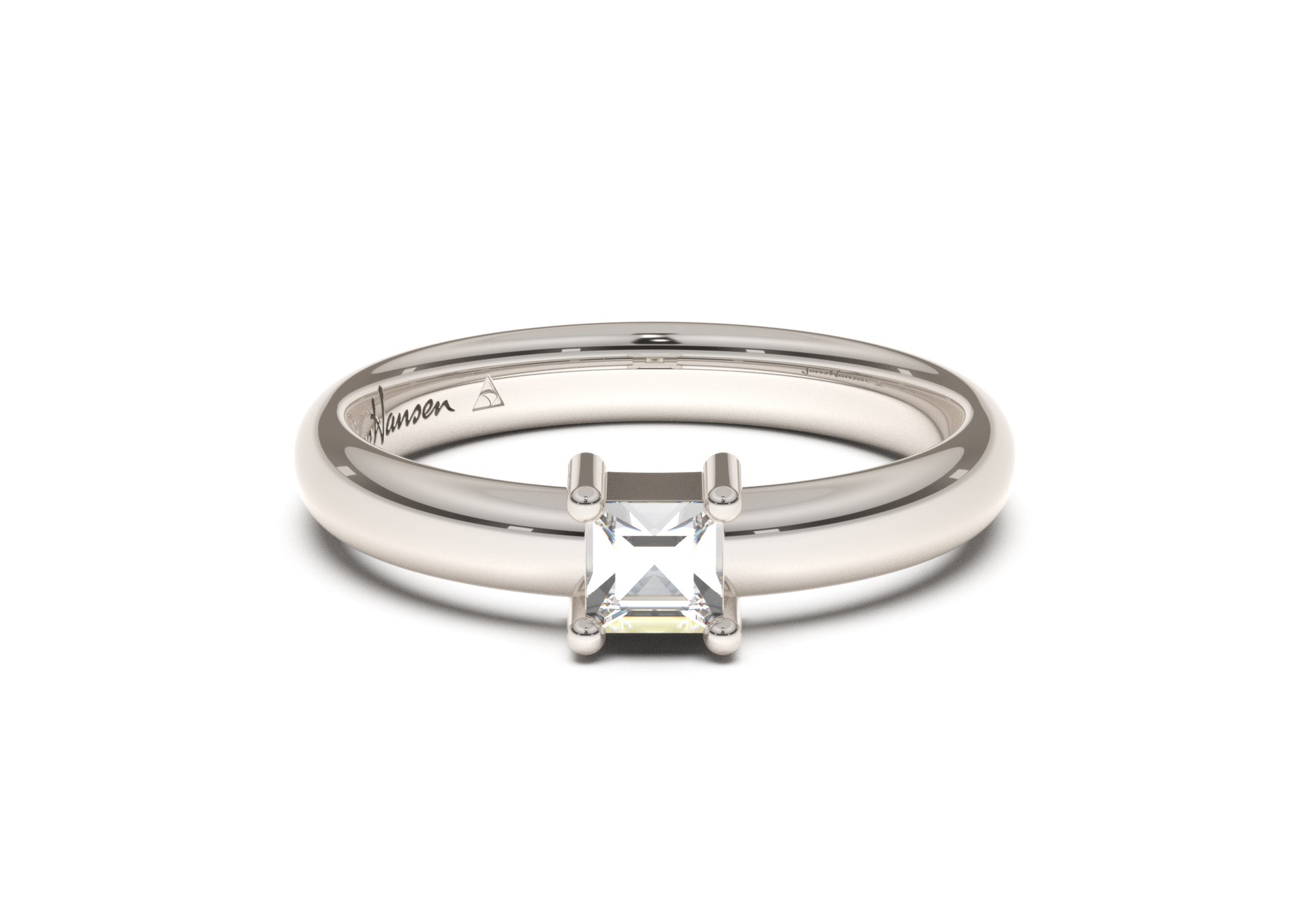Princess Classic Slim Engagement Ring, White Gold & Platinum