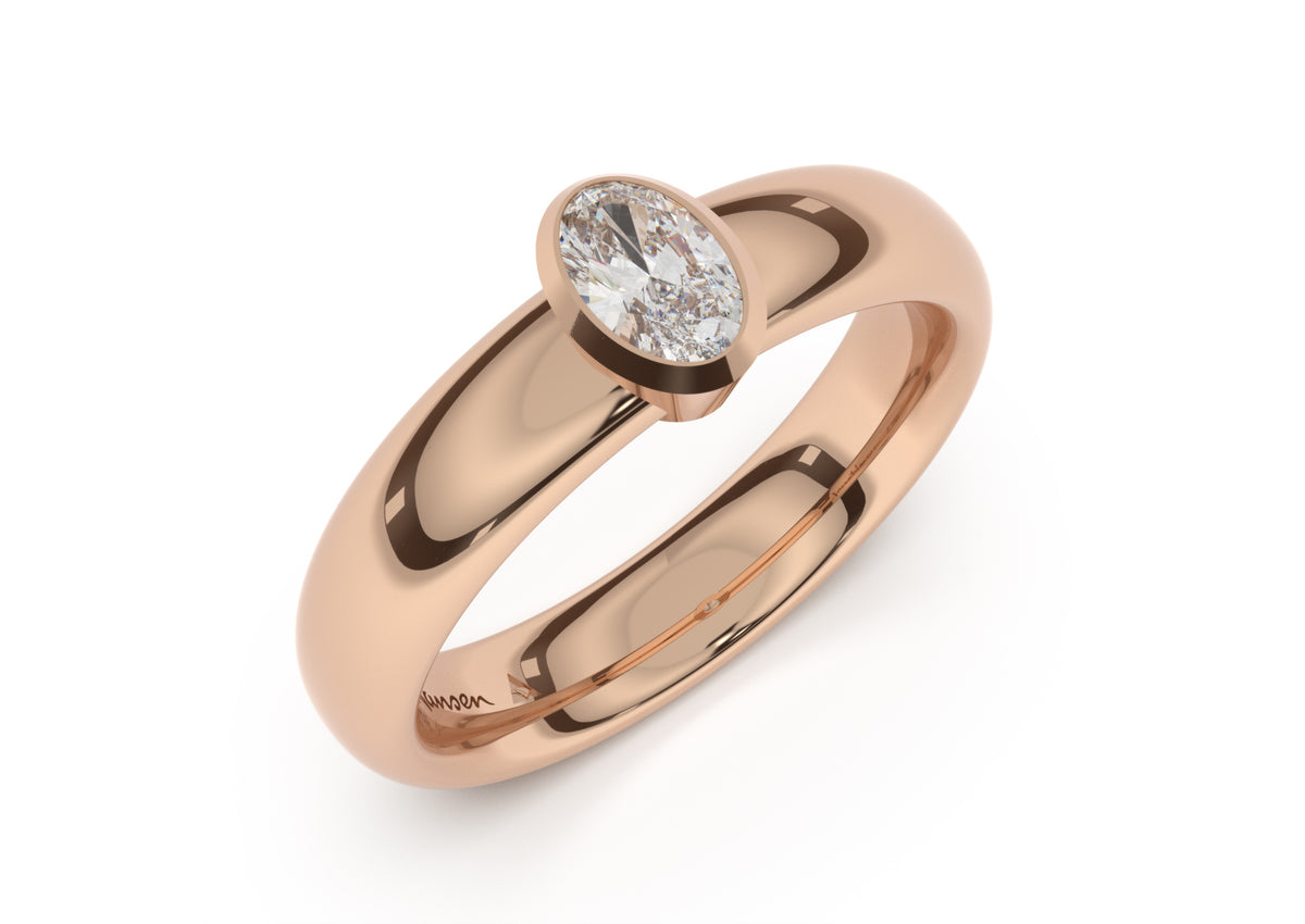 Oval Elegant Engagement Ring, Red Gold