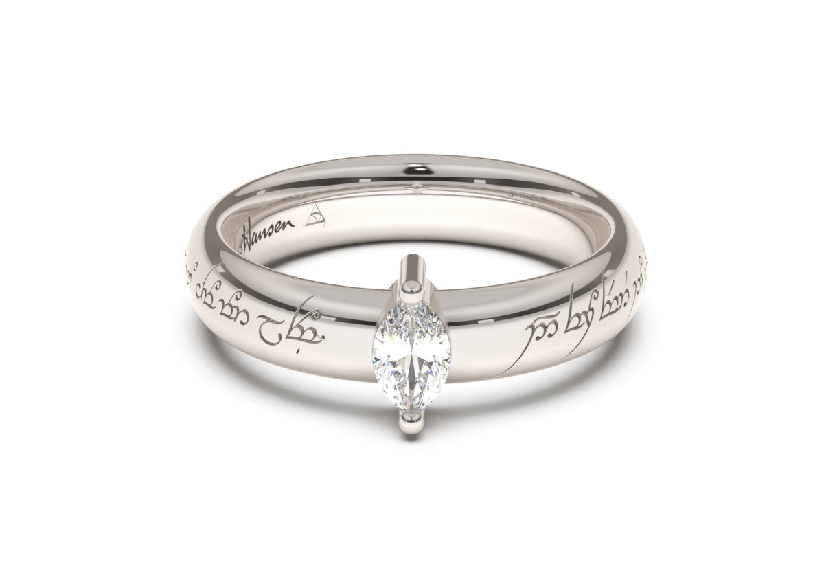 Marquise Classic Elvish Engagement Ring, White Gold & Platinum