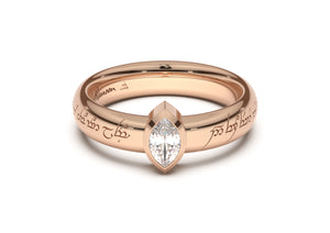 Marquise Modern Elvish Engagement Ring, Red Gold