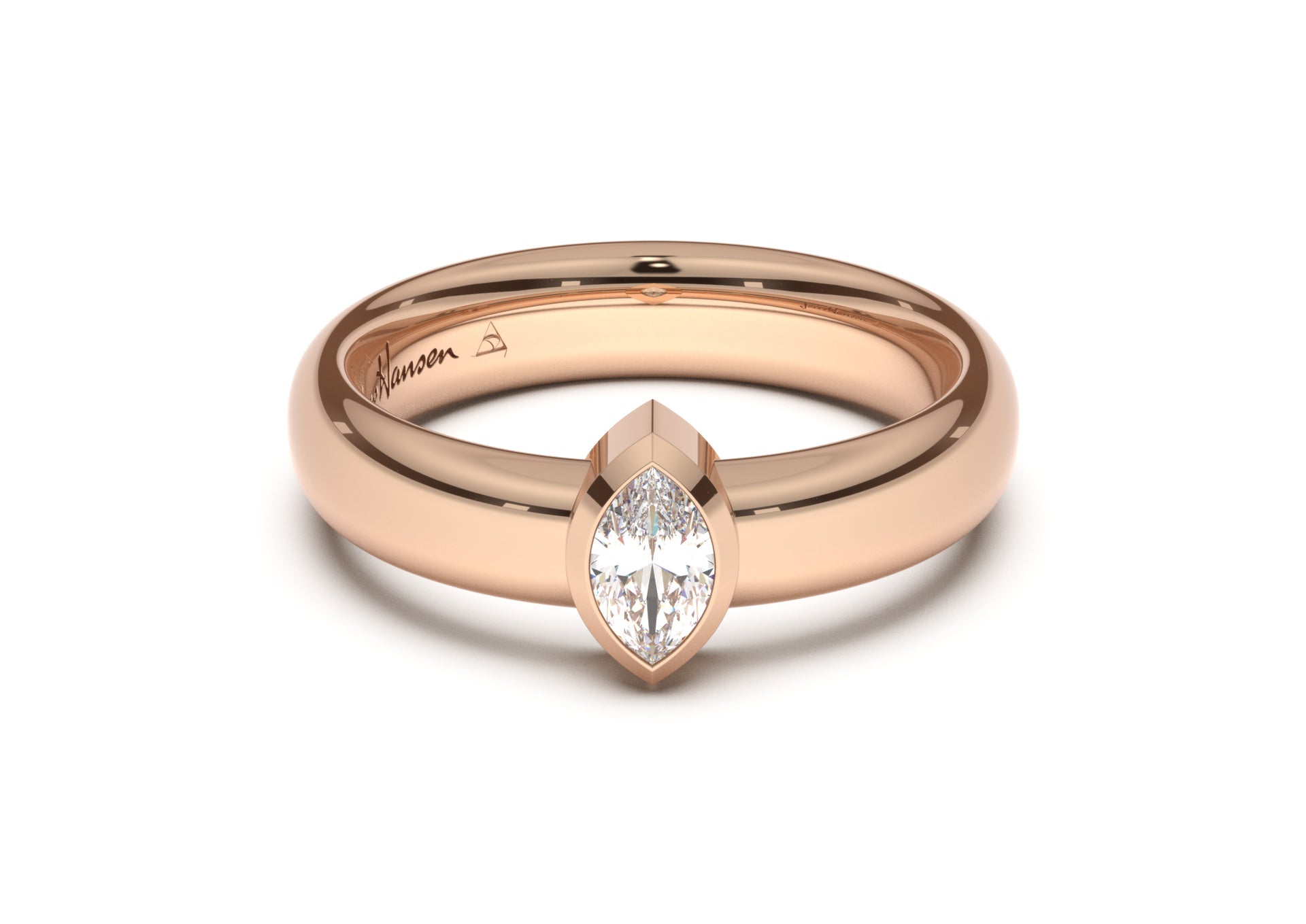 Marquise Modern Engagement Ring, Red Gold