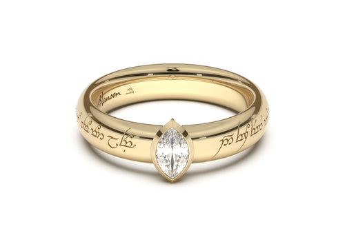 Marquise Elegant Elvish Engagement Ring, Yellow Gold