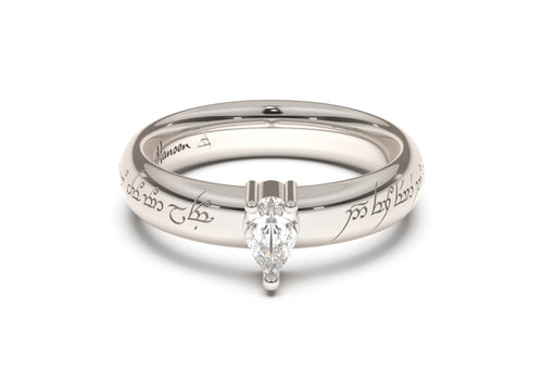 Pear Classic Elvish Engagement Ring, White Gold & Platinum