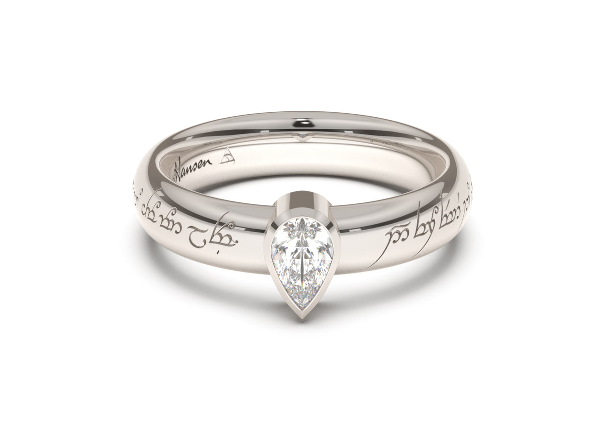 Pear Modern Elvish Engagement Ring, White Gold & Platinum