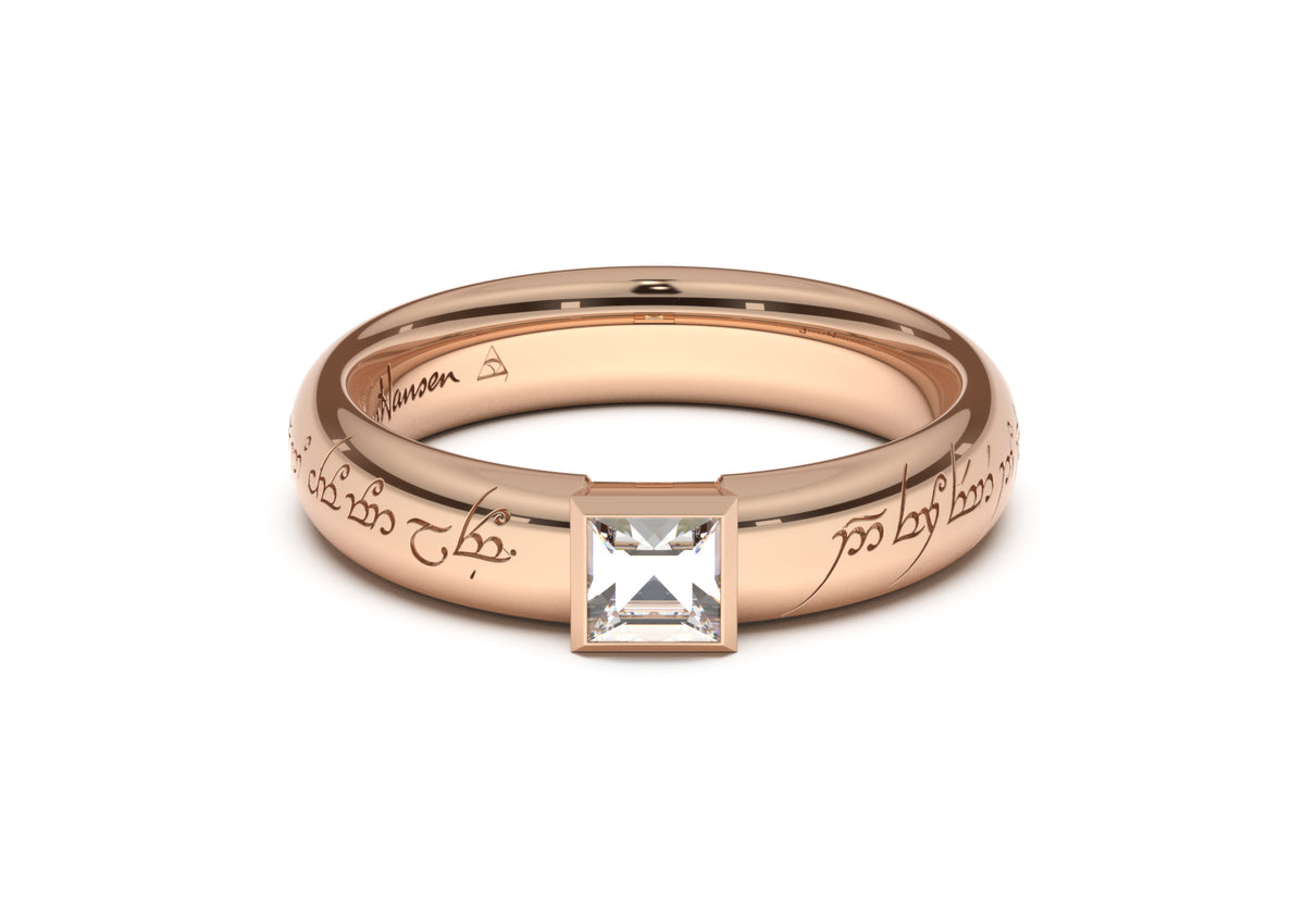 Princess Elegant Elvish Engagement Ring, Red Gold