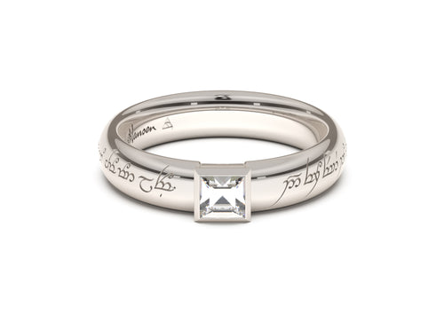 Princess Elegant Elvish Engagement Ring, White Gold & Platinum