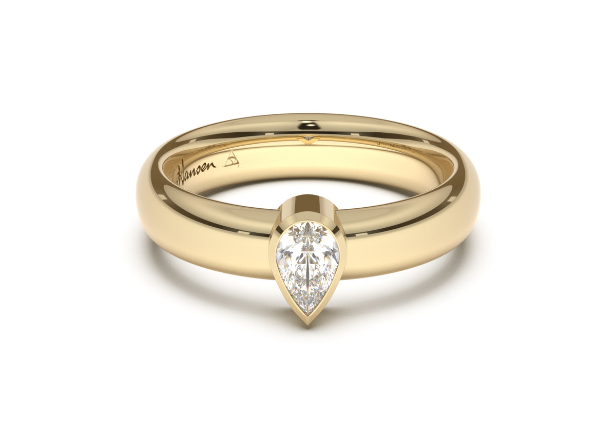 Pear Modern Engagement Ring, Yellow Gold