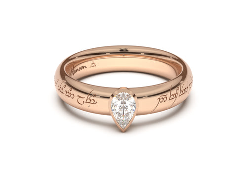 Pear Elegant Elvish Engagement Ring, Red Gold