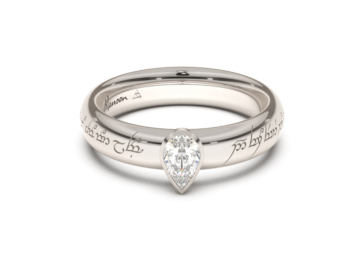 Pear Elegant Elvish Engagement Ring, White Gold & Platinum