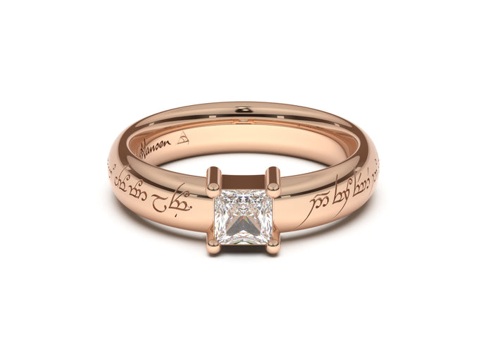Princess Classic Elvish Engagement Ring, Red Gold