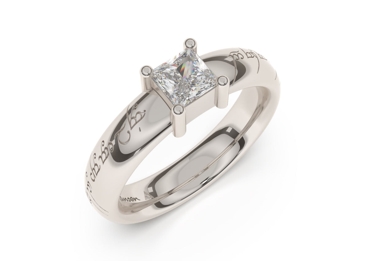 Princess Classic Elvish Engagement Ring, White Gold & Platinum