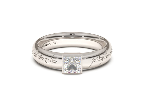 Princess Elegant Elvish Engagement Ring, White Gold & Platinum