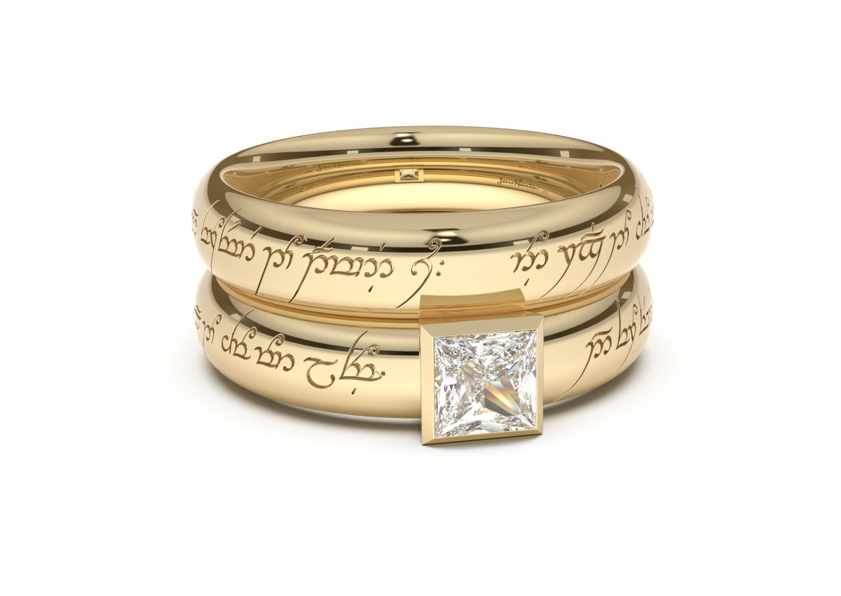 Princess Elegant Elvish Engagement Ring, Yellow Gold