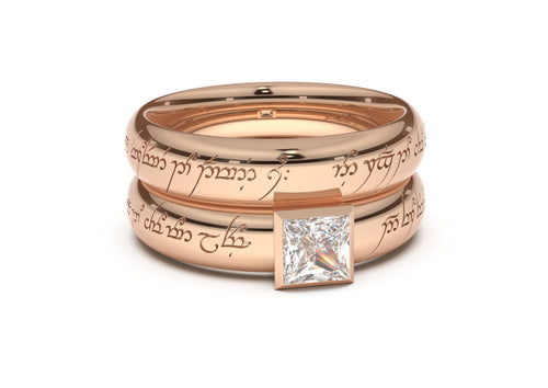 Princess Elegant Elvish Engagement Ring, Red Gold