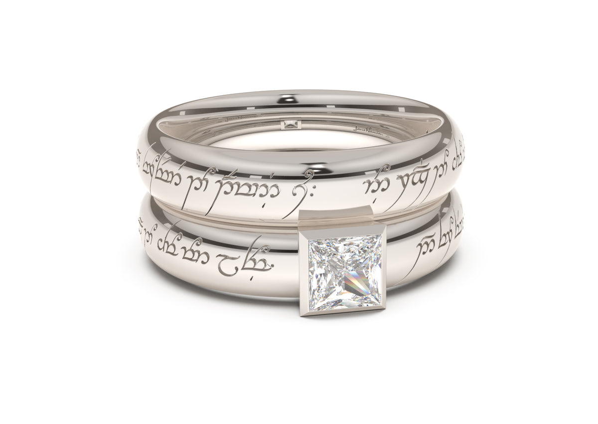 Princess Elegant Elvish Engagement Ring, White Gold & Platinum