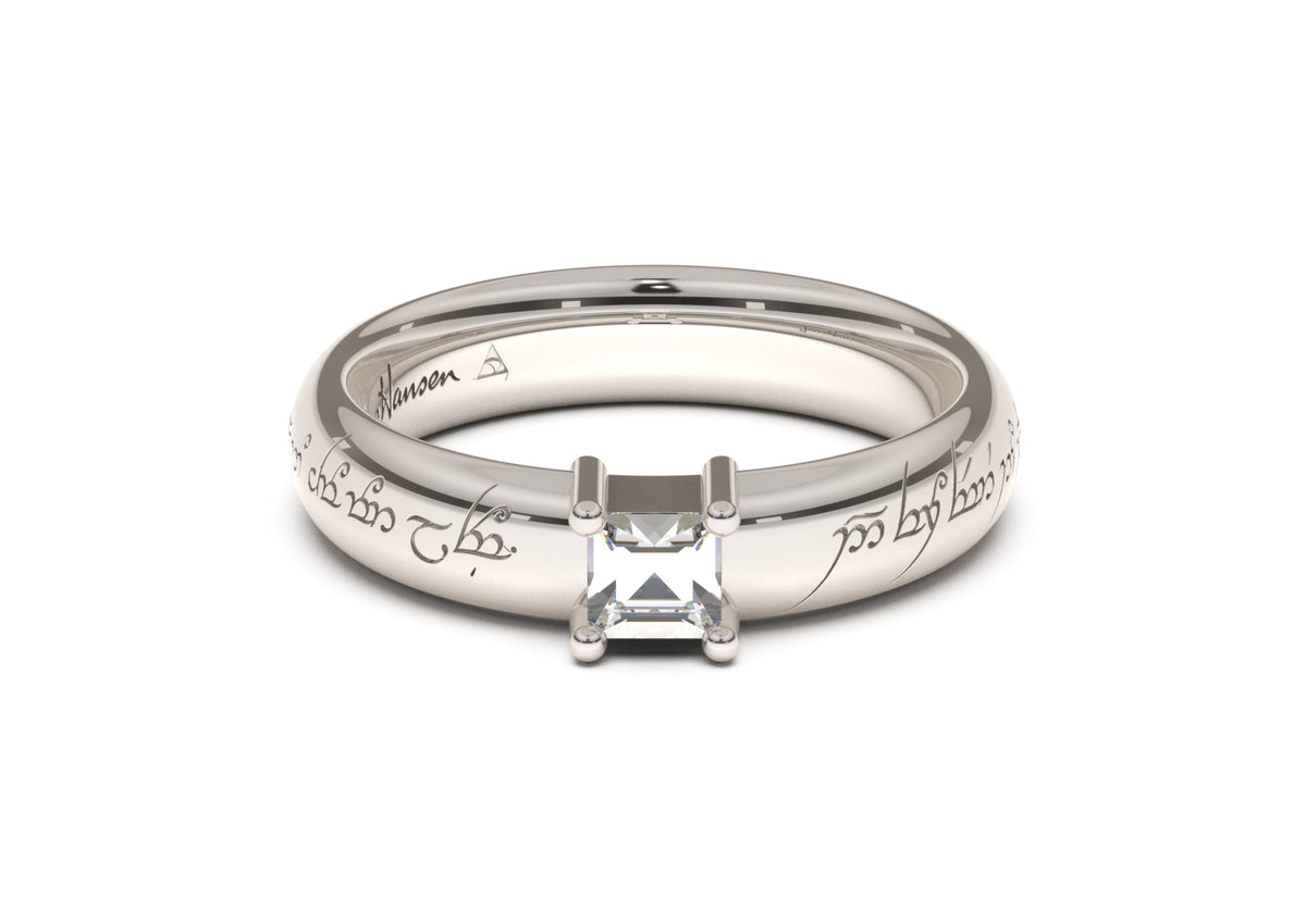 Princess Classic Elvish Engagement Ring, White Gold & Platinum