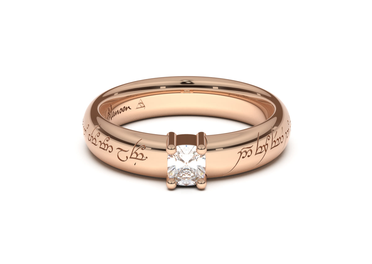 Cushion Classic Elvish Engagement Ring, Red Gold