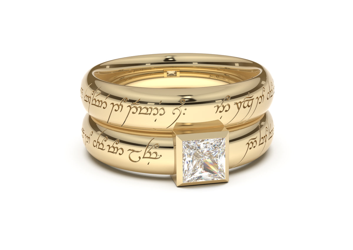 Princess Modern Elvish Engagement Ring, Yellow Gold